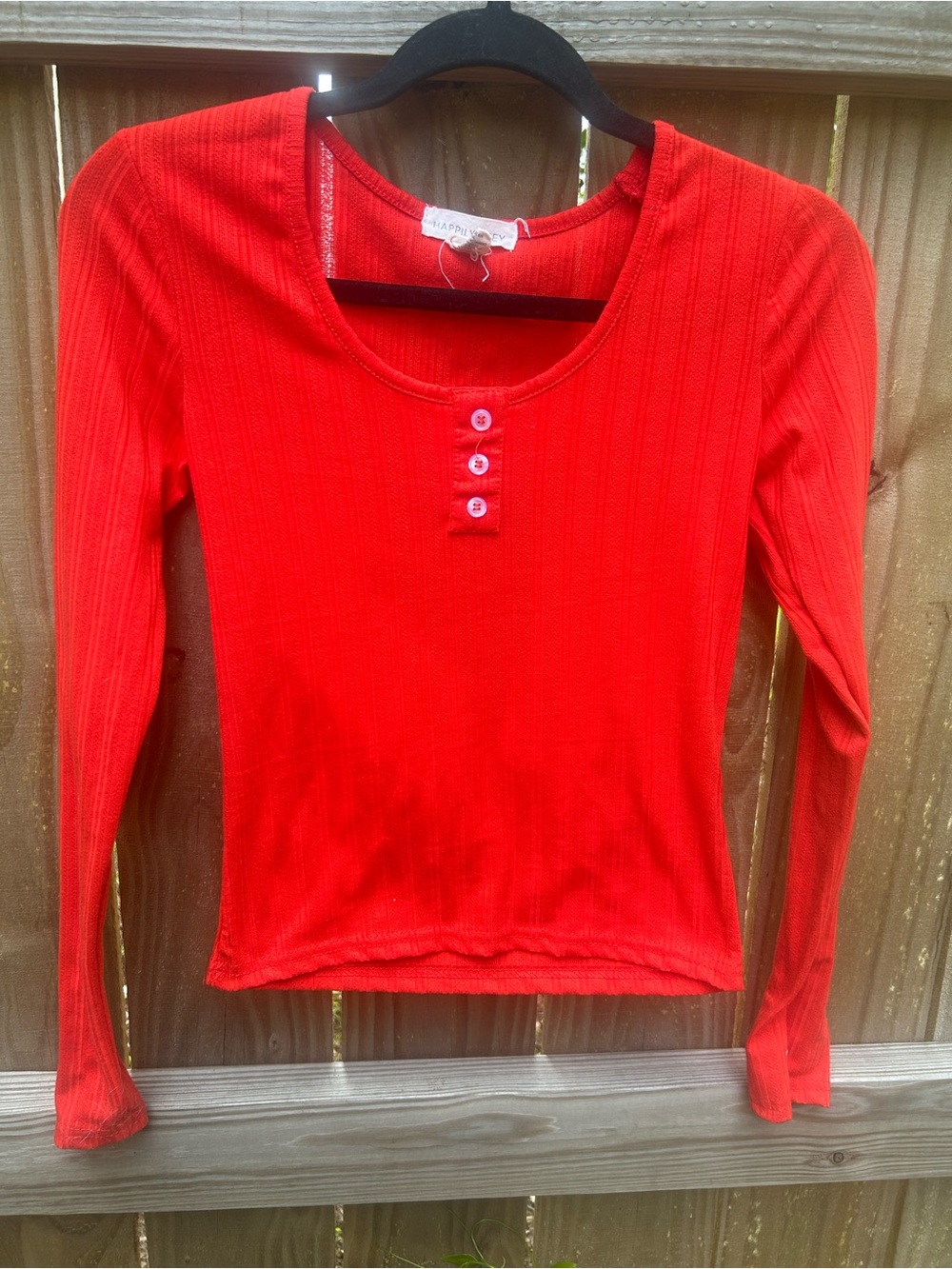 Happily Grey Women’s orange Ribbed Henley Long-Sleeve Top size small